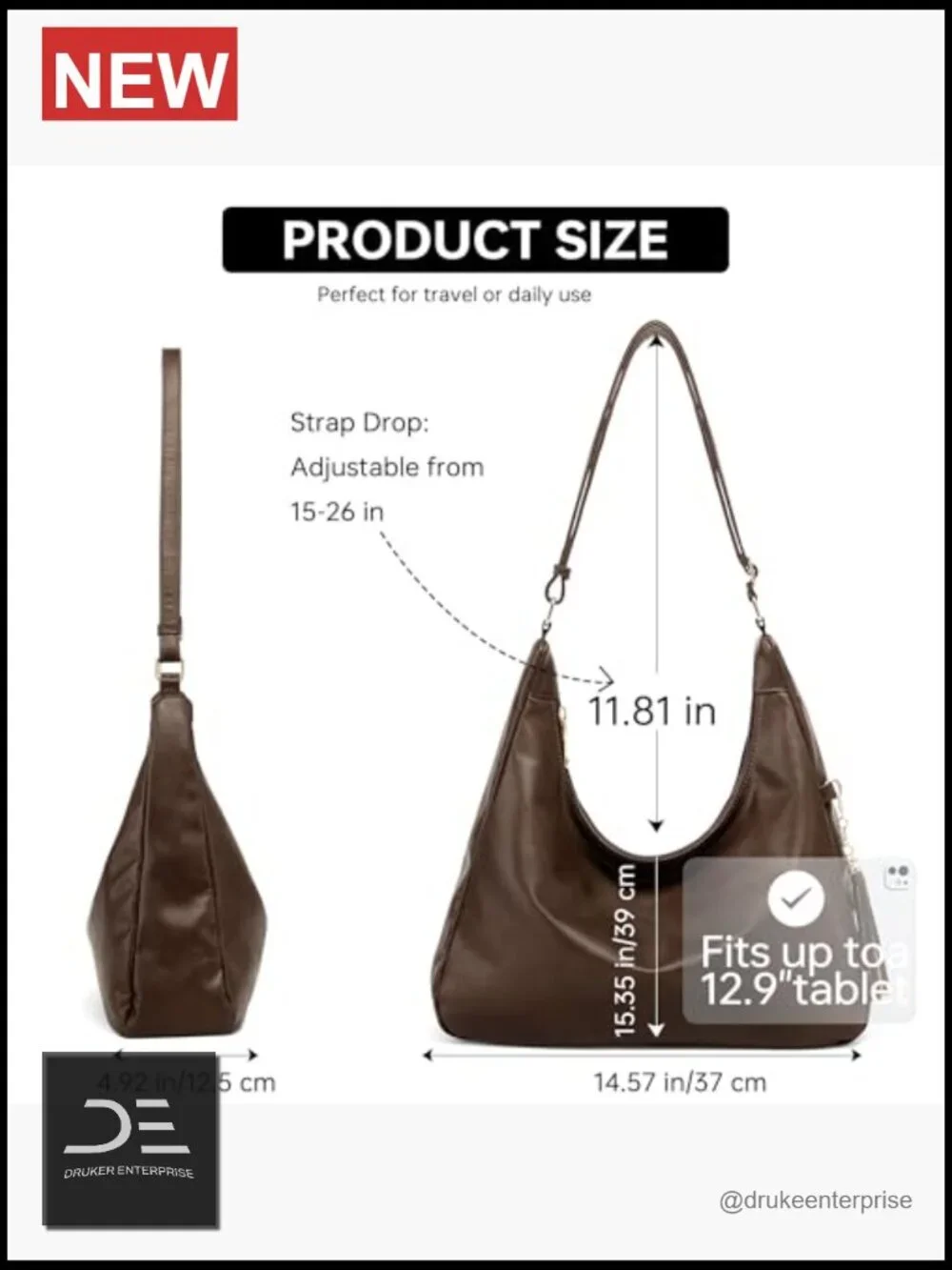 Slouchy Hobo Tote, Soft Foldable Vegan Leather, Large Capacity Shoulder
